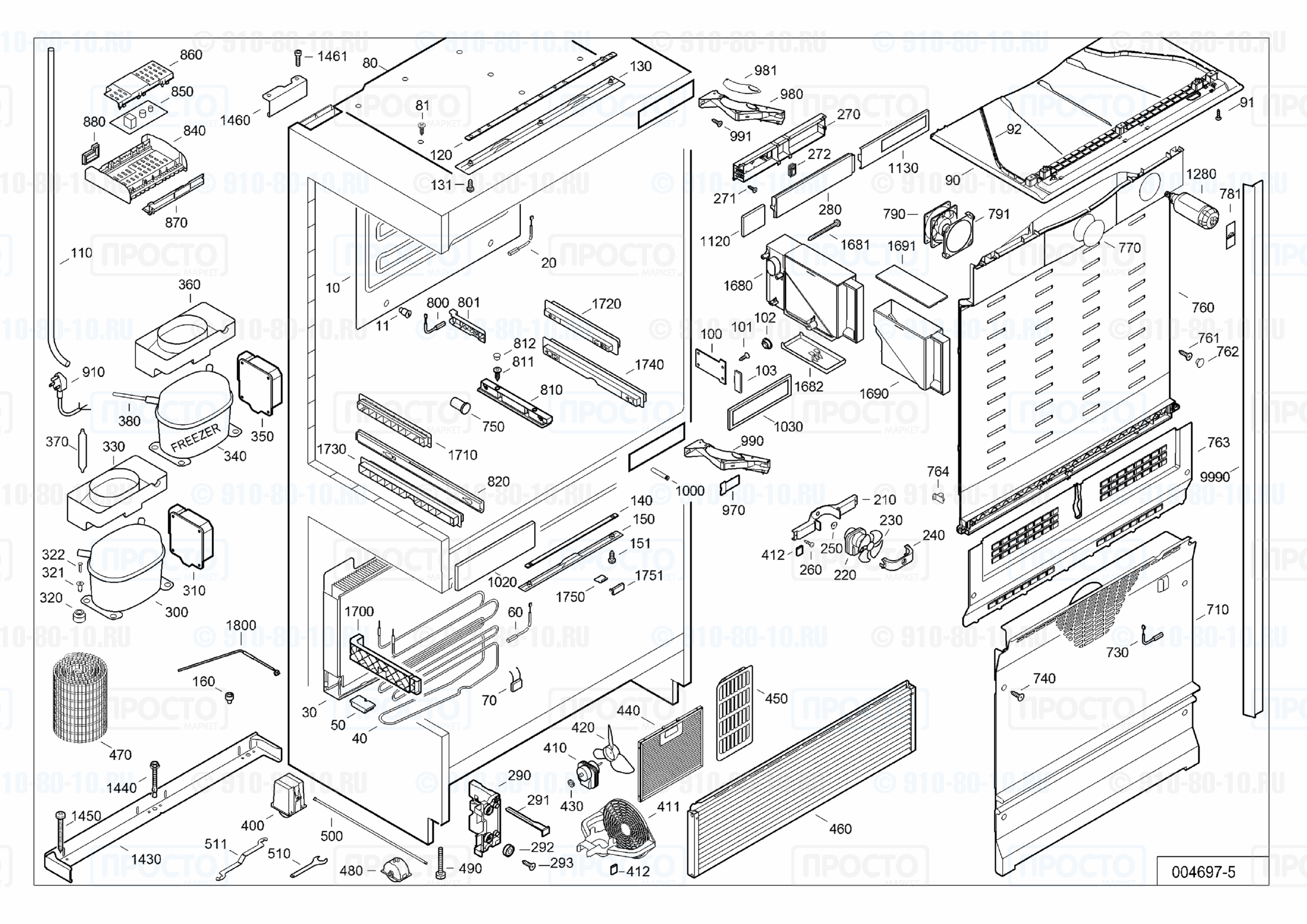 Взрыв-схема запчастей холодильника Liebherr ECN 5026-10D