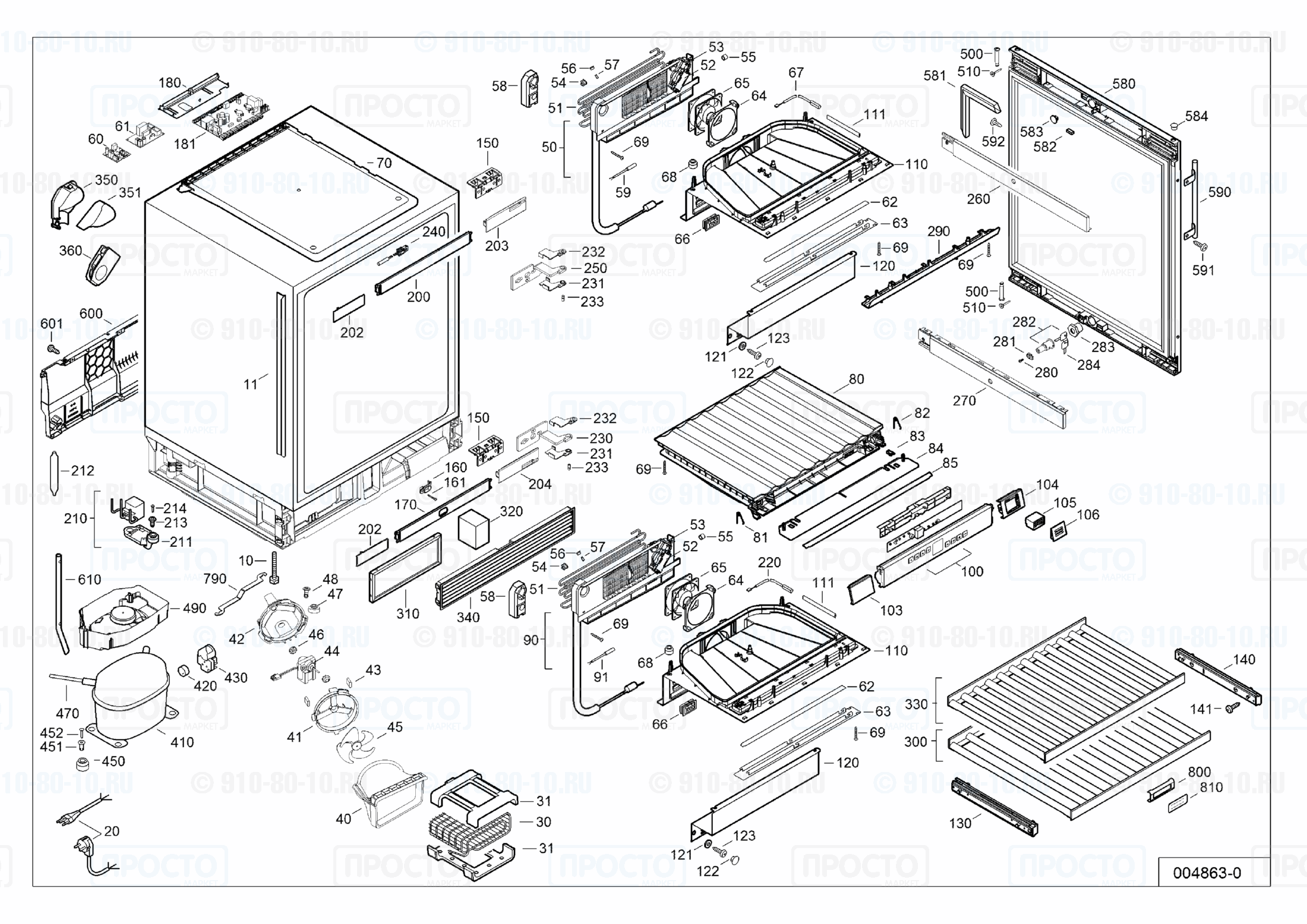 Взрыв-схема запчастей холодильника Liebherr UWTes 1672-20I