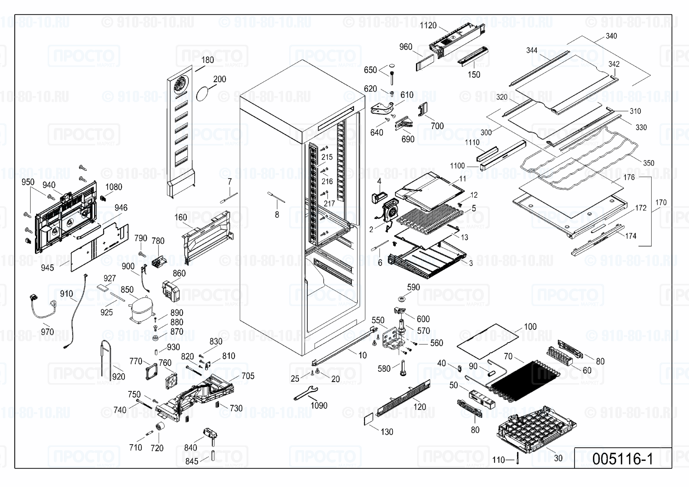 Взрыв-схема запчастей холодильника Liebherr KBes 4350-20B