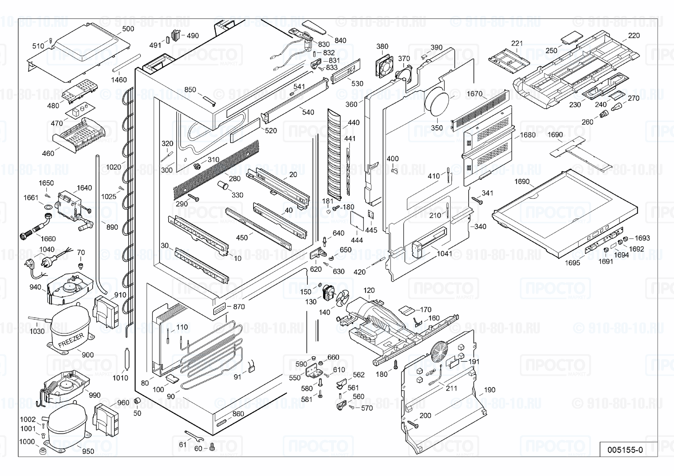 Взрыв-схема запчастей холодильника Liebherr CBNPes 5167-20F