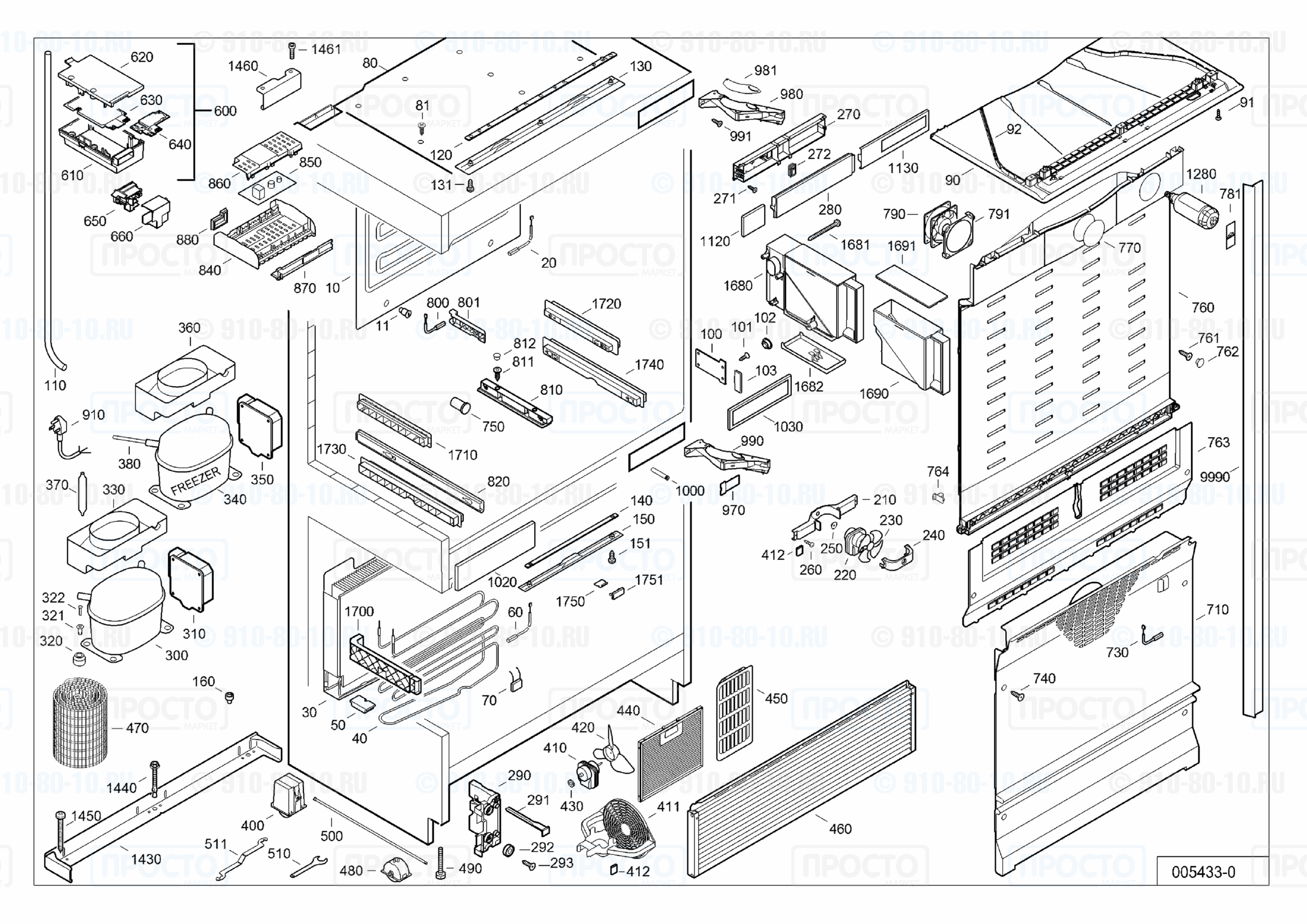 Взрыв-схема запчастей холодильника Liebherr ECN 5026-21A