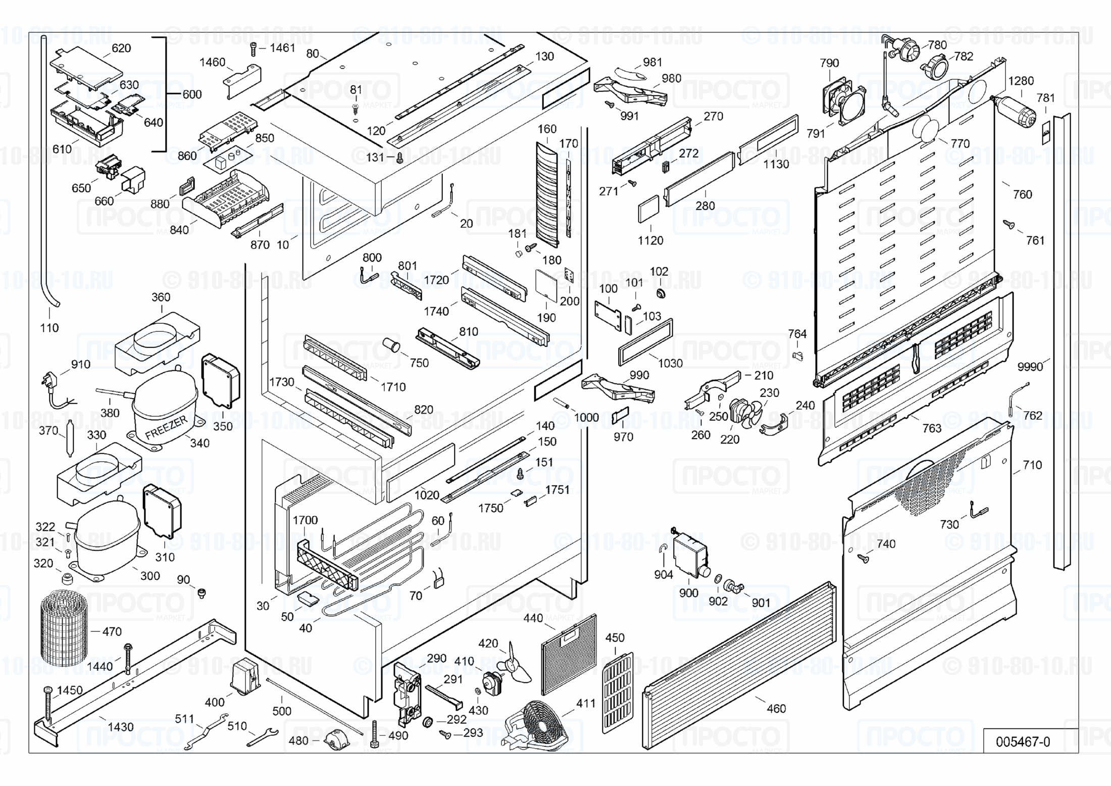 Взрыв-схема запчастей холодильника Liebherr ECBN 5066-21G