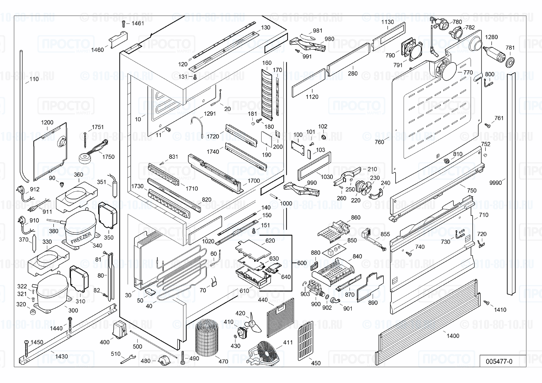 Взрыв-схема запчастей холодильника Liebherr ECBN 6156-21B