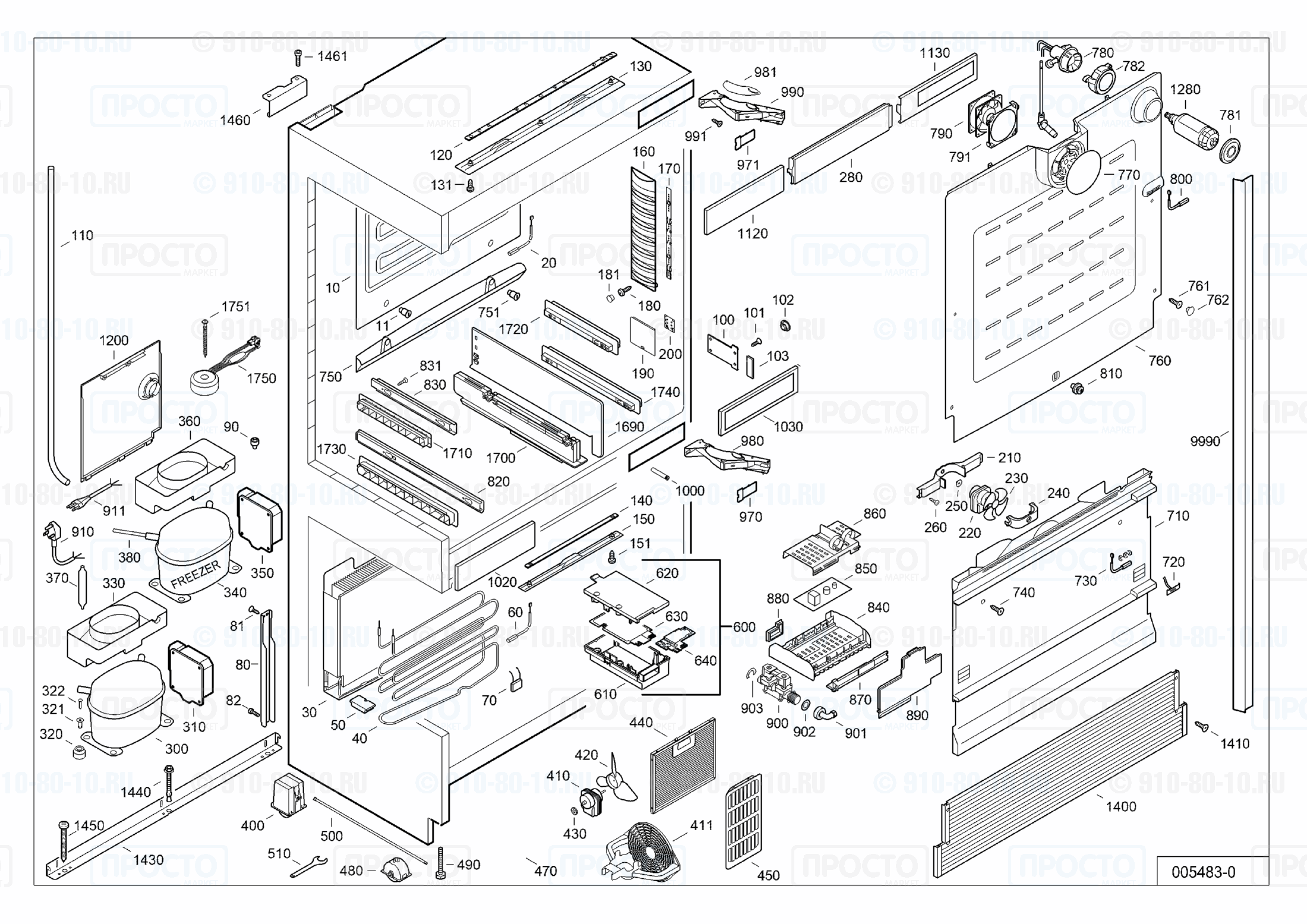 Взрыв-схема запчастей холодильника Liebherr ECN 6156-21C