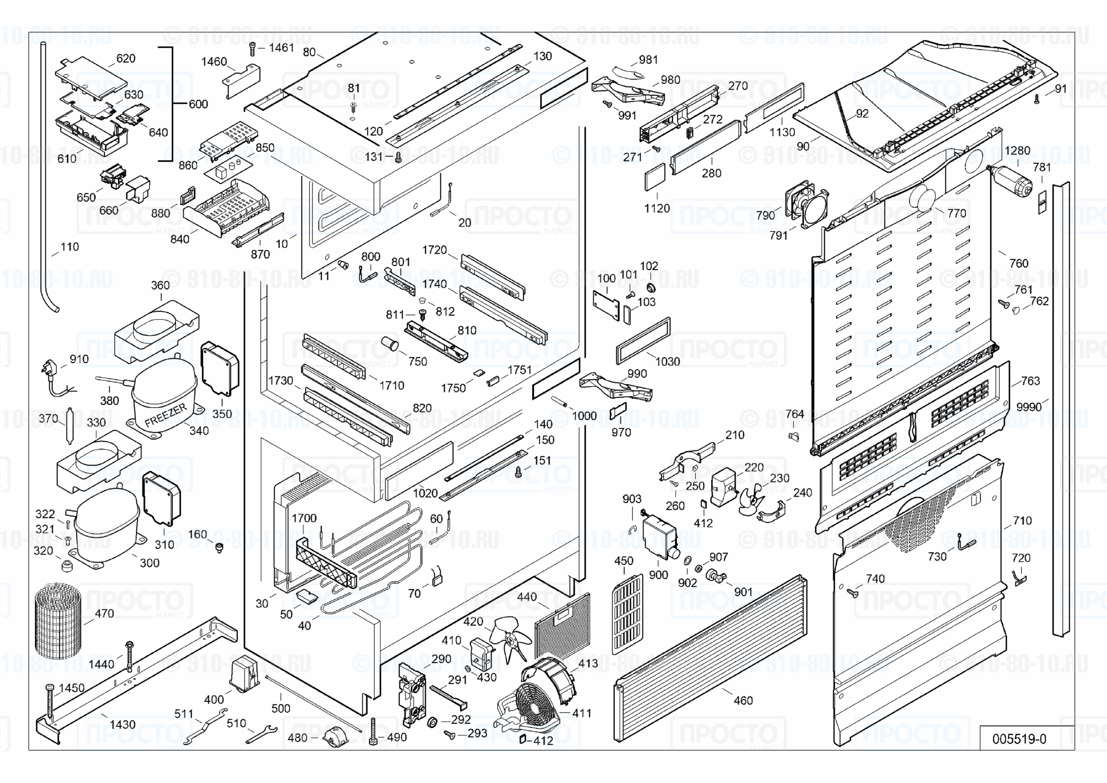 Взрыв-схема холодильника Liebherr ECN 5036-21A