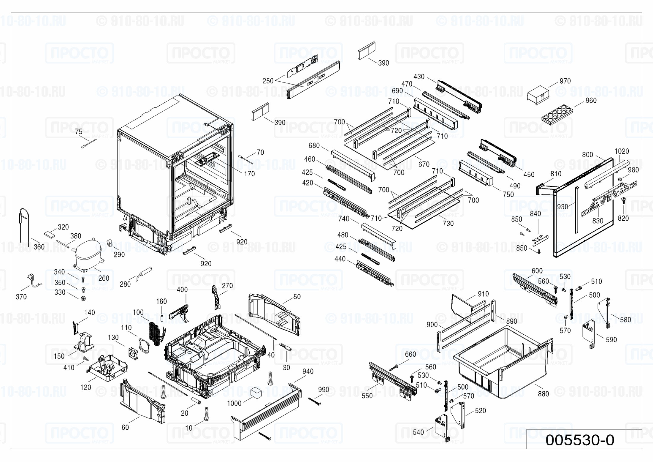 Взрыв-схема запчастей холодильника Liebherr UIKo 1550-20A