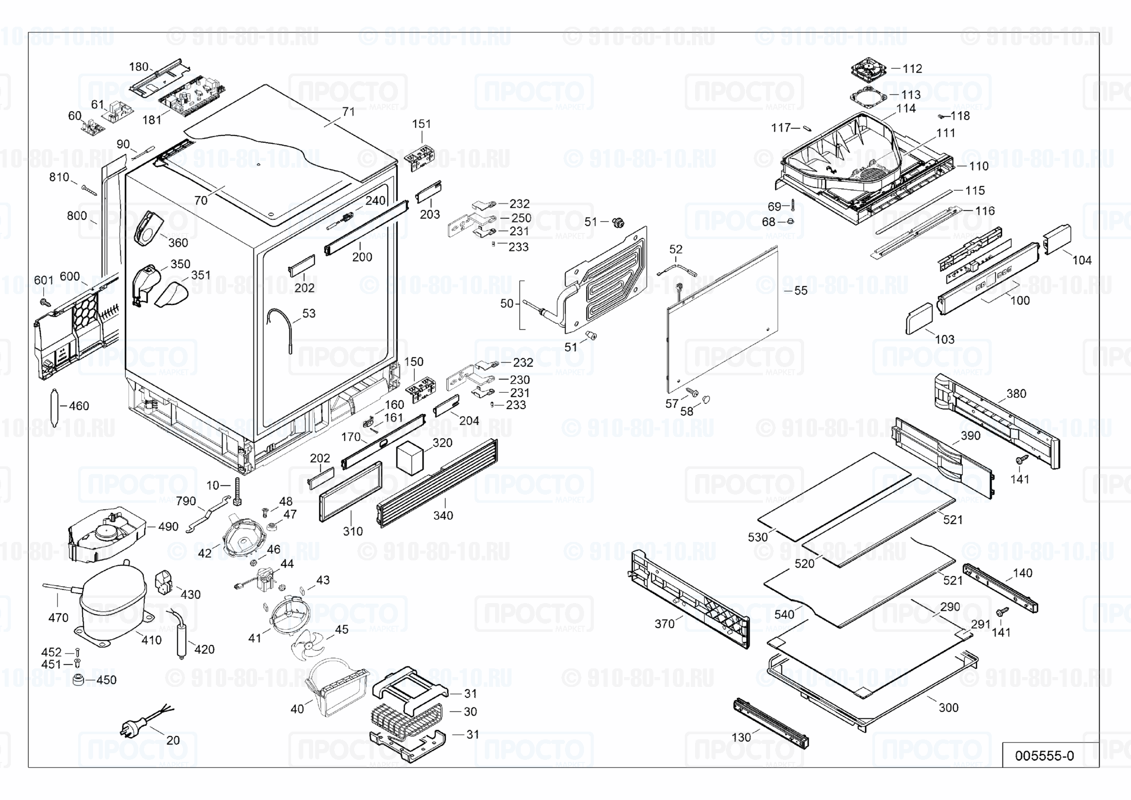 Взрыв-схема запчастей холодильника Liebherr OKes 1750-20A