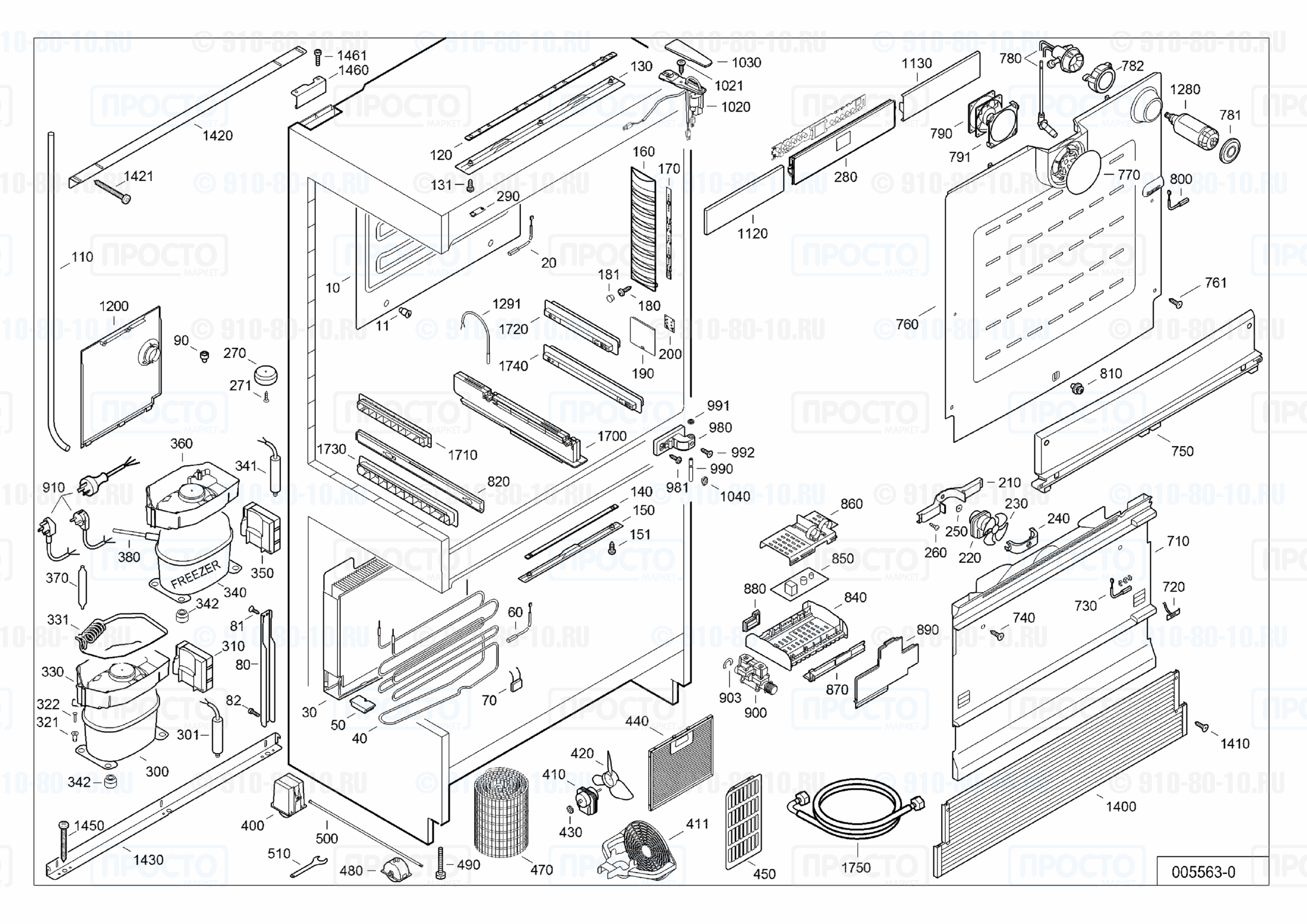 Взрыв-схема запчастей холодильника Liebherr CBNes 6256-23B