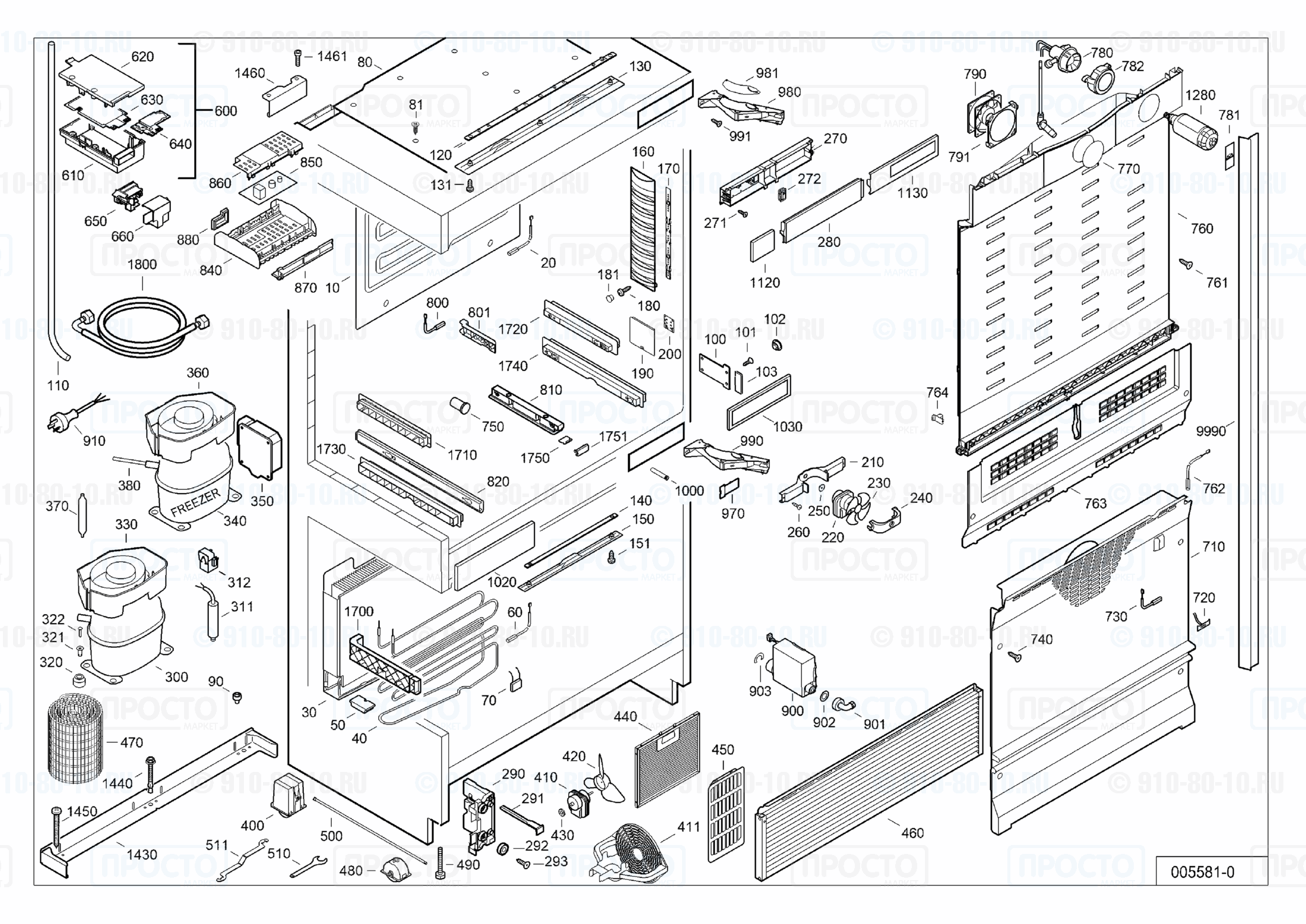 Взрыв-схема запчастей холодильника Liebherr ECBN 5066-21H