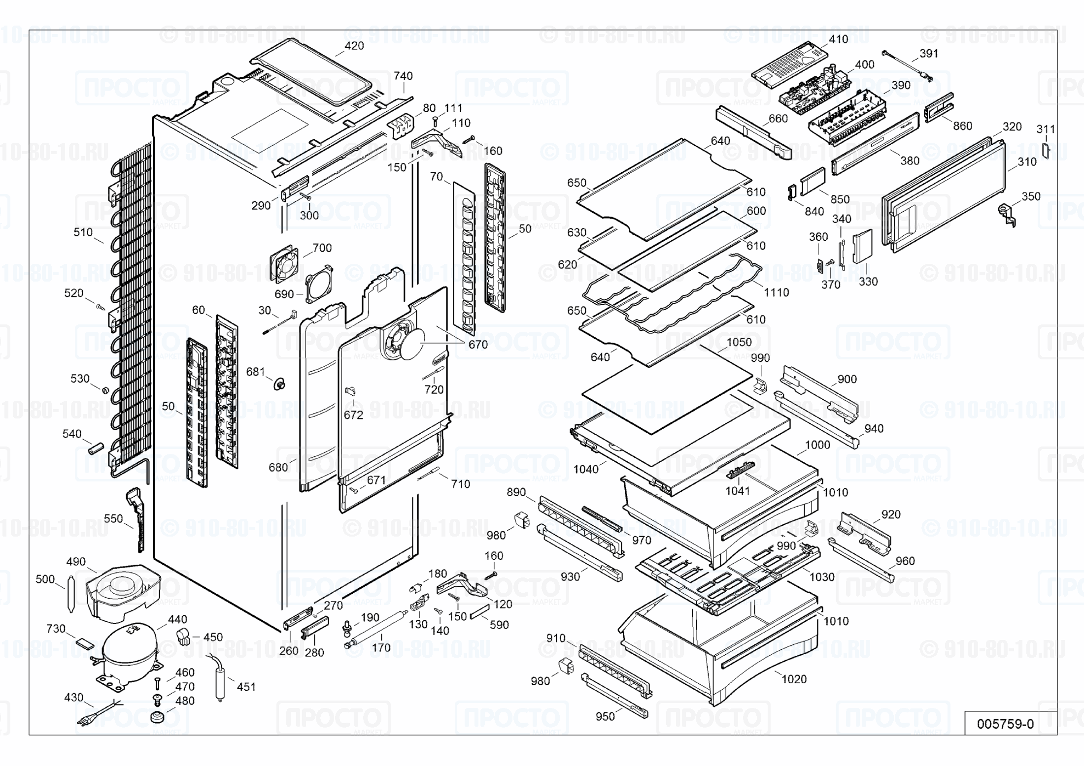 Взрыв-схема запчастей холодильника Liebherr IKBc 2854-20E