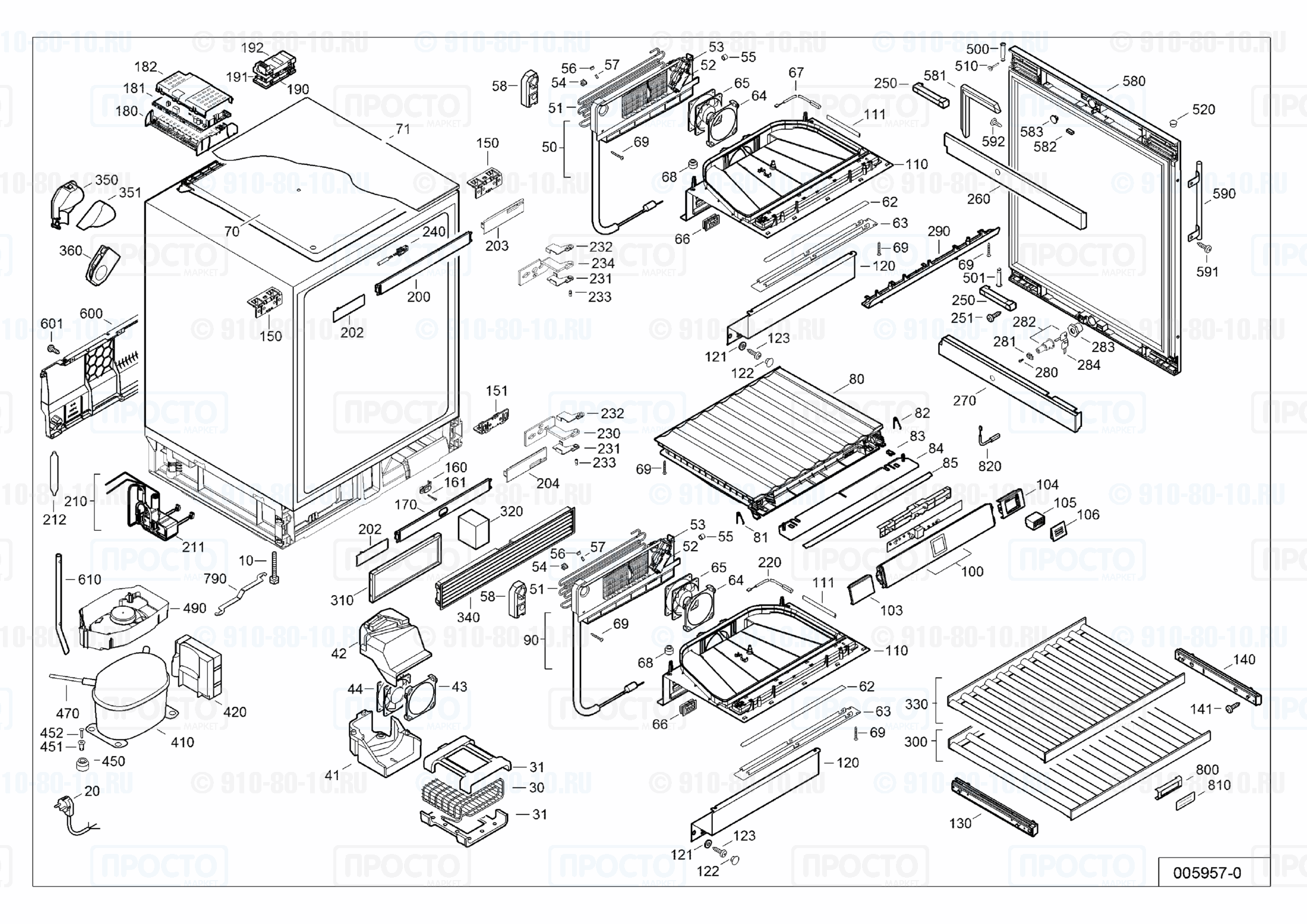 Взрыв-схема запчастей холодильника Liebherr WTes 1672-20I