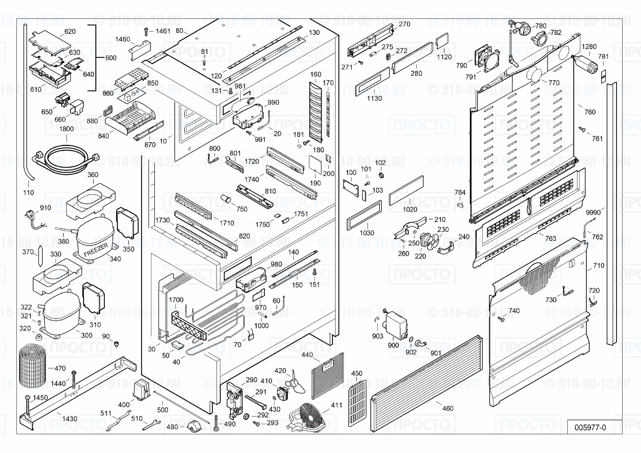 Взрыв-схема запчастей холодильника Liebherr ECBN 5066-21F