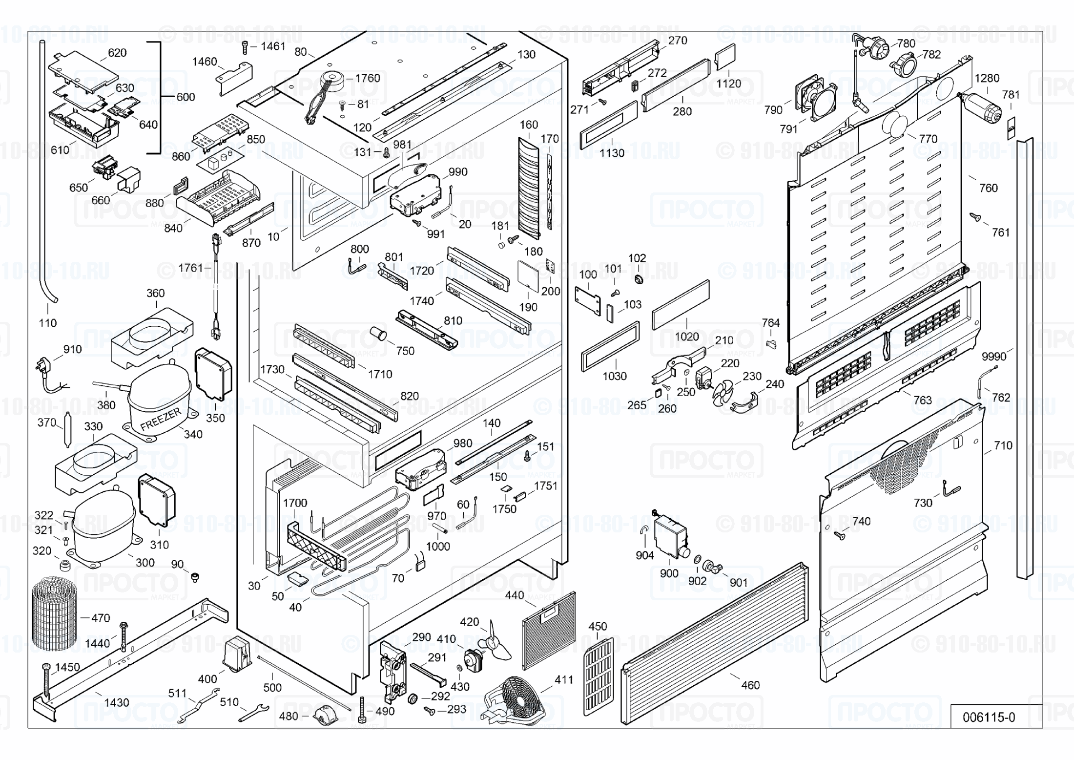 Взрыв-схема запчастей холодильника Liebherr ECBN 5066-21D