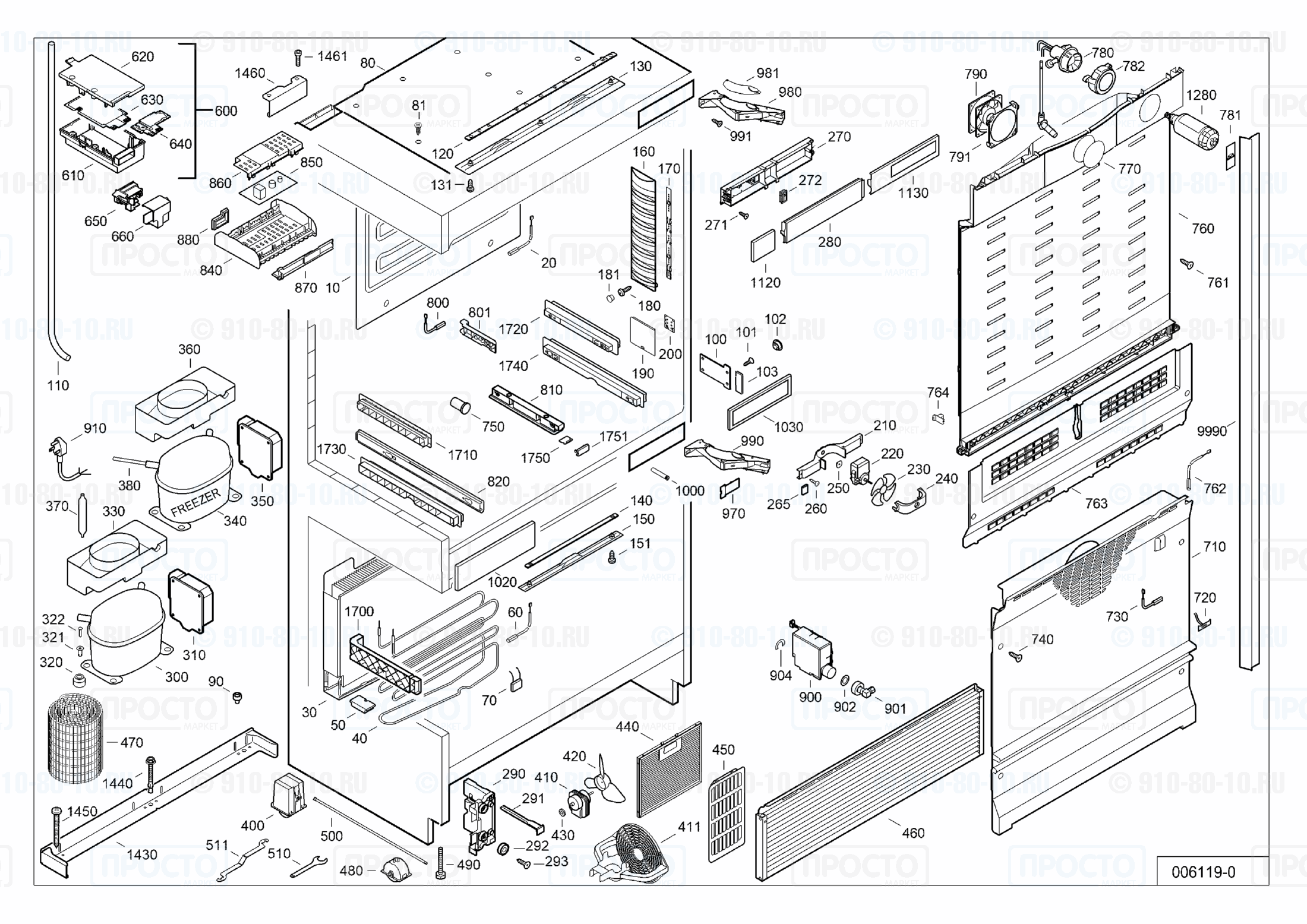 Взрыв-схема запчастей холодильника Liebherr ECBN 5066-21D