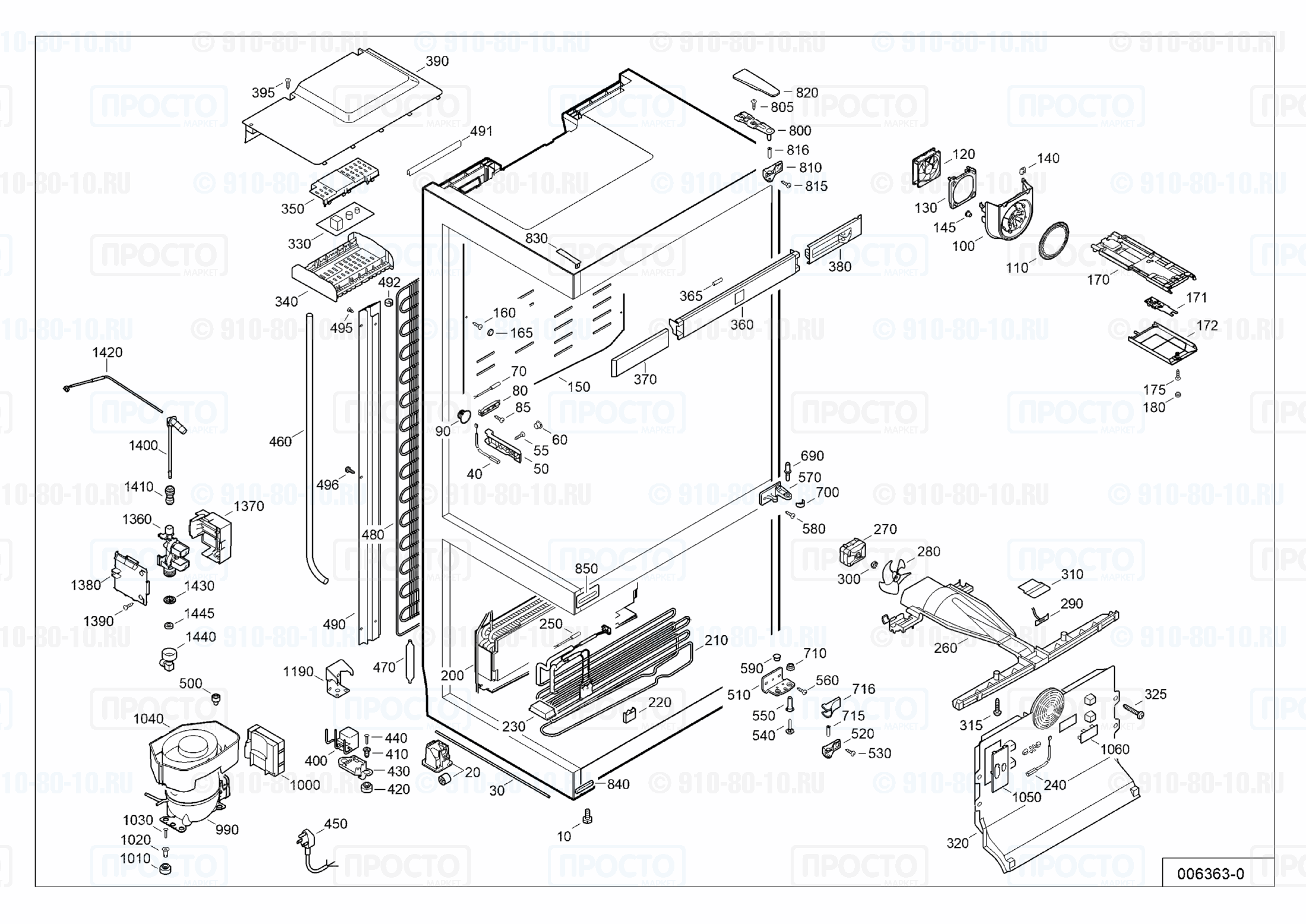 Взрыв-схема запчастей холодильника Liebherr CNPef 4436-20C
