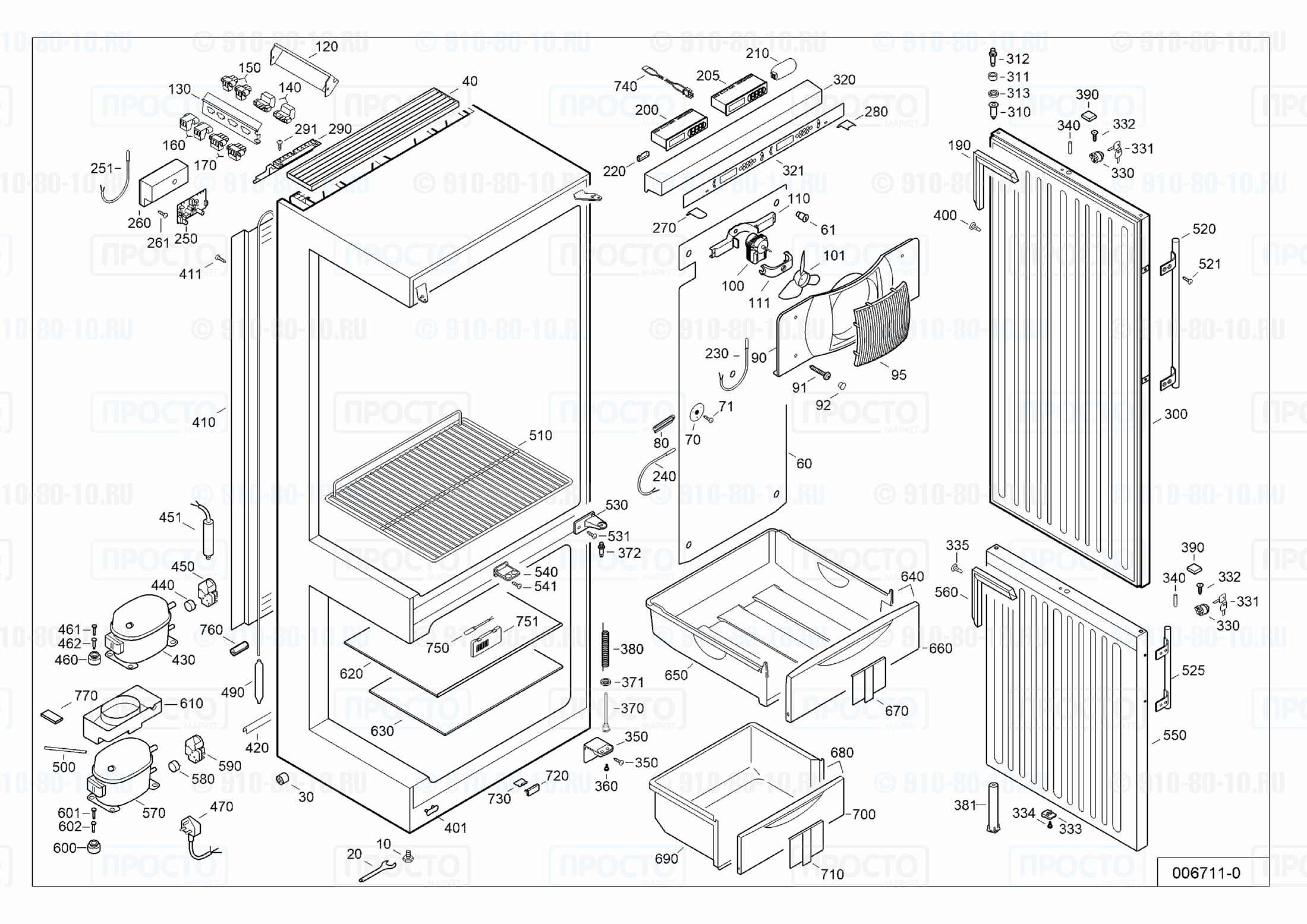 Взрыв-схема запчастей холодильника Liebherr LCv 4010-22H