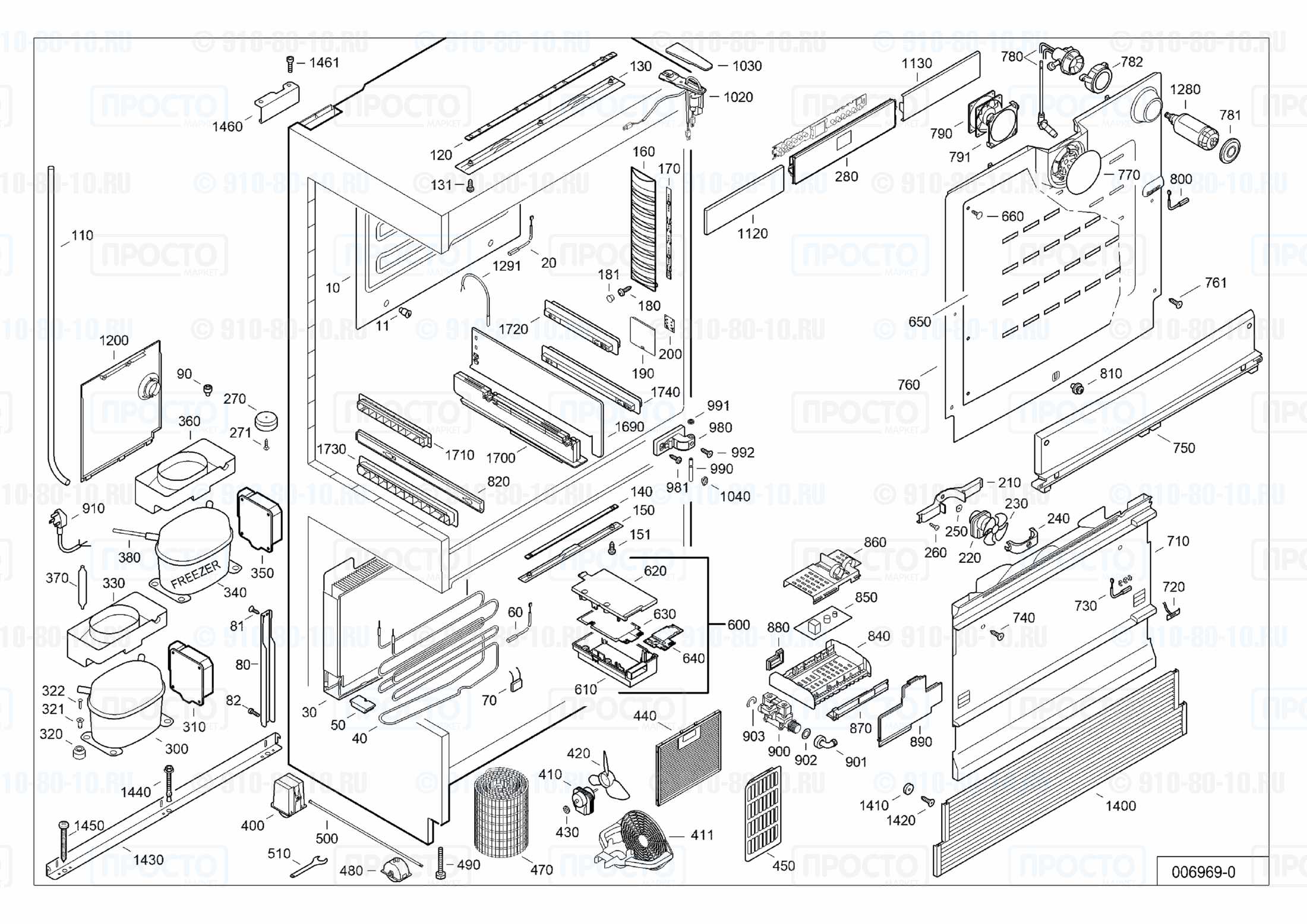 Взрыв-схема запчастей холодильника Liebherr CBNes 6256-22B
