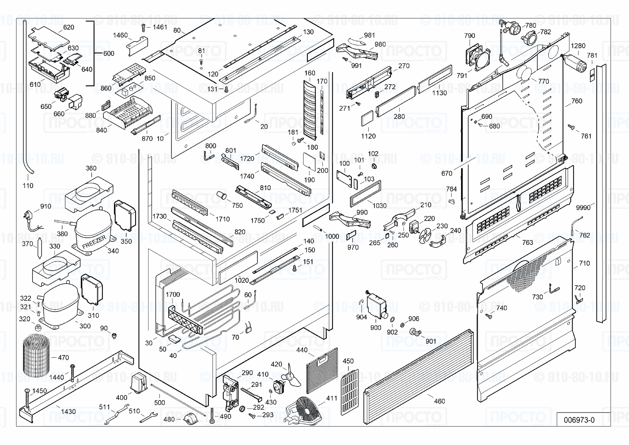 Взрыв-схема запчастей холодильника Liebherr ECBN 5066-22B