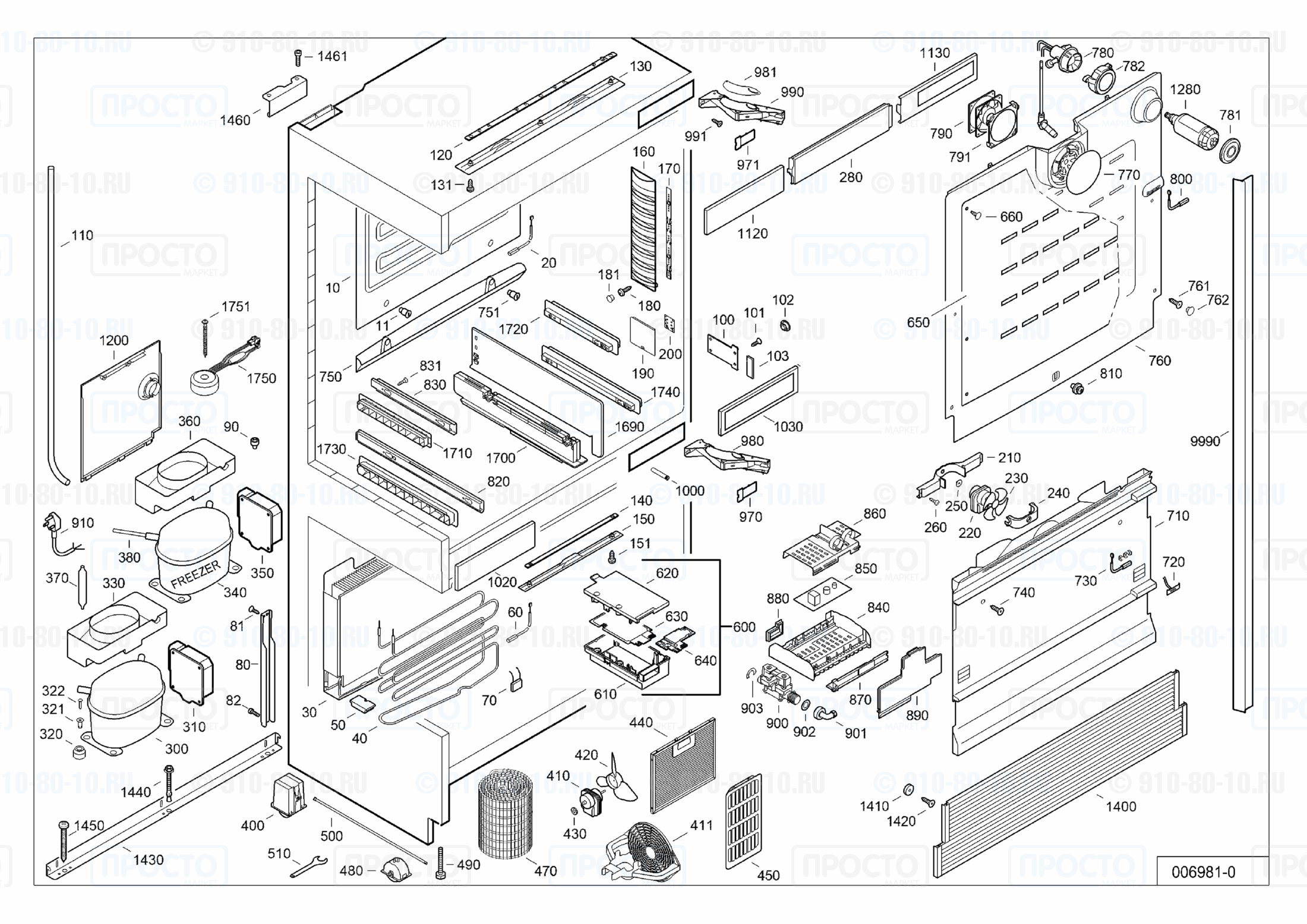 Взрыв-схема запчастей холодильника Liebherr ECN 6156-22C