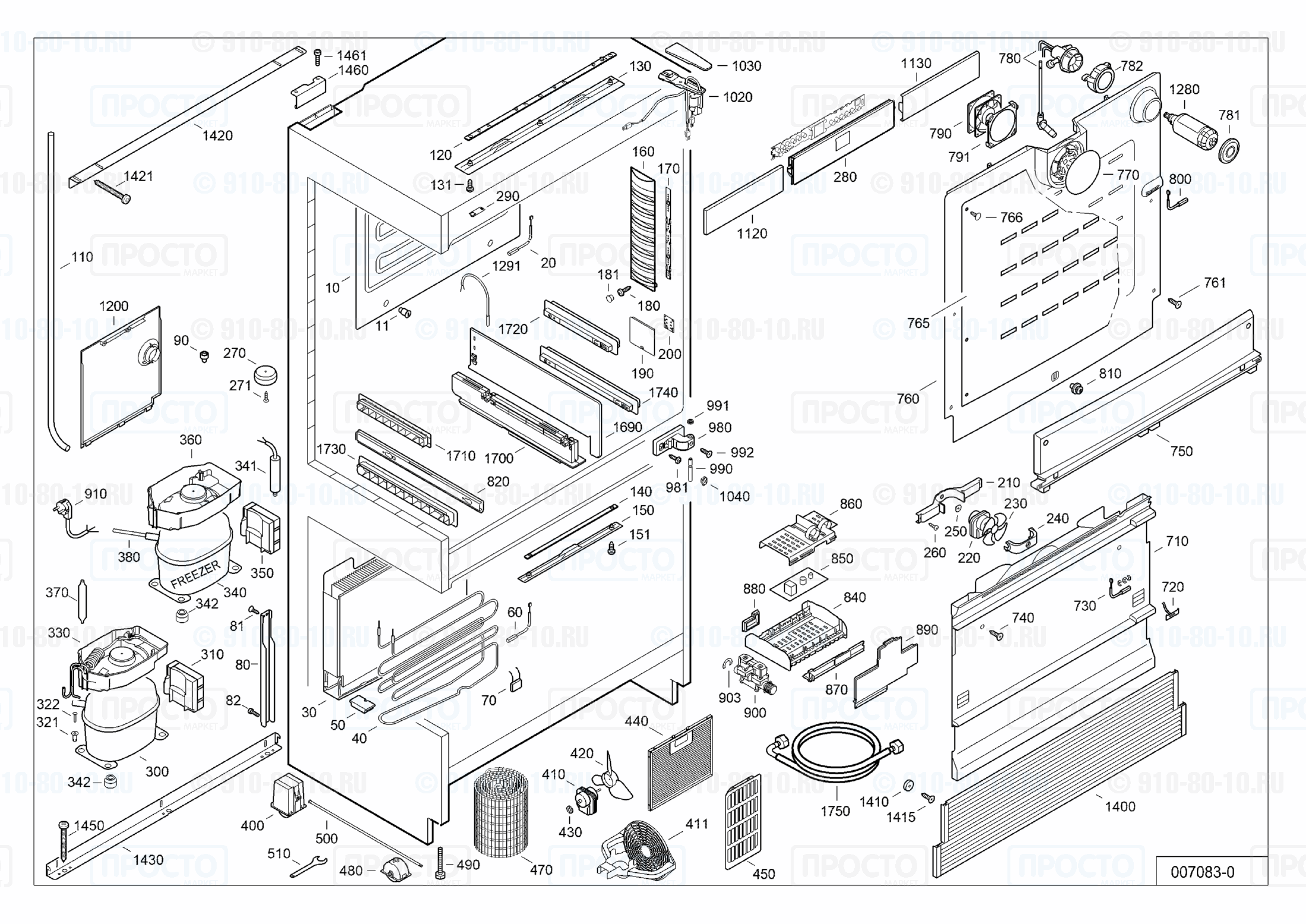 Взрыв-схема запчастей холодильника Liebherr CBNes 6256-24C