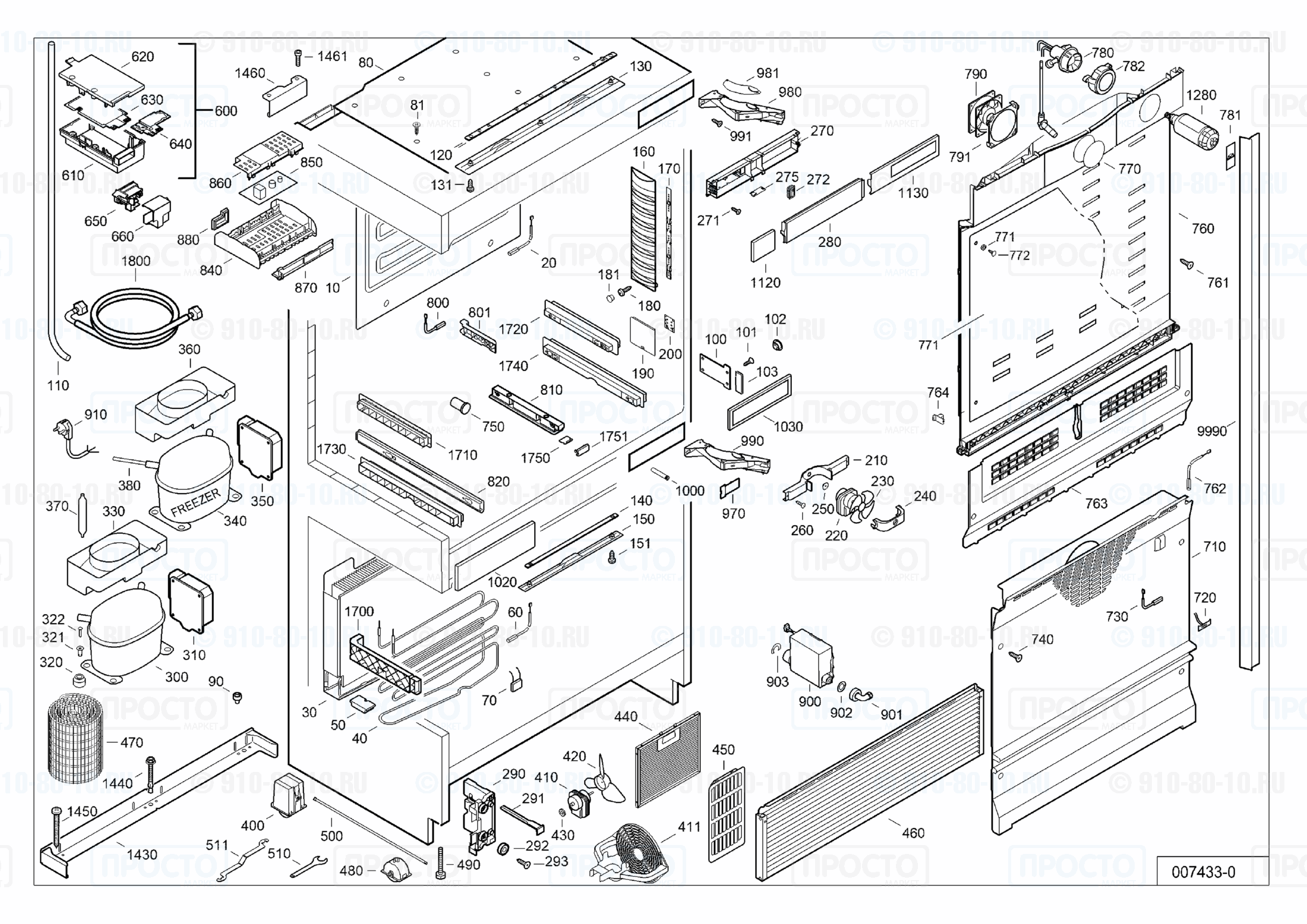 Взрыв-схема запчастей холодильника Liebherr ECBN 5066-22A
