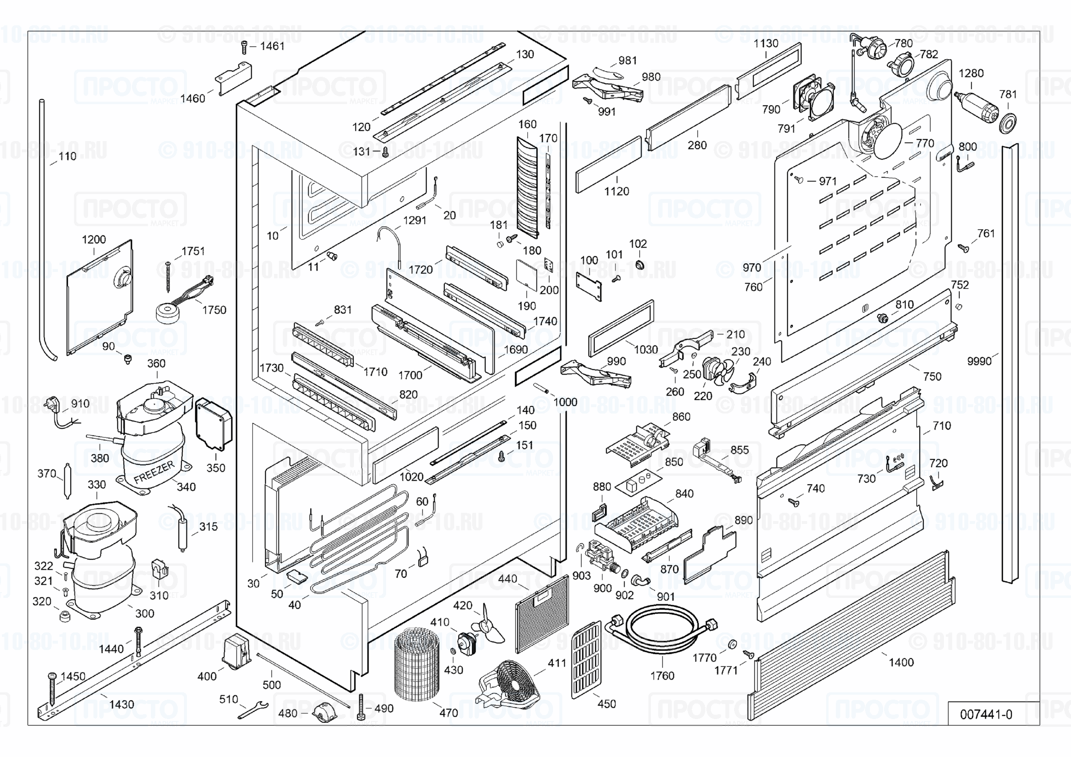 Взрыв-схема запчастей холодильника Liebherr ECBN 6156-22B
