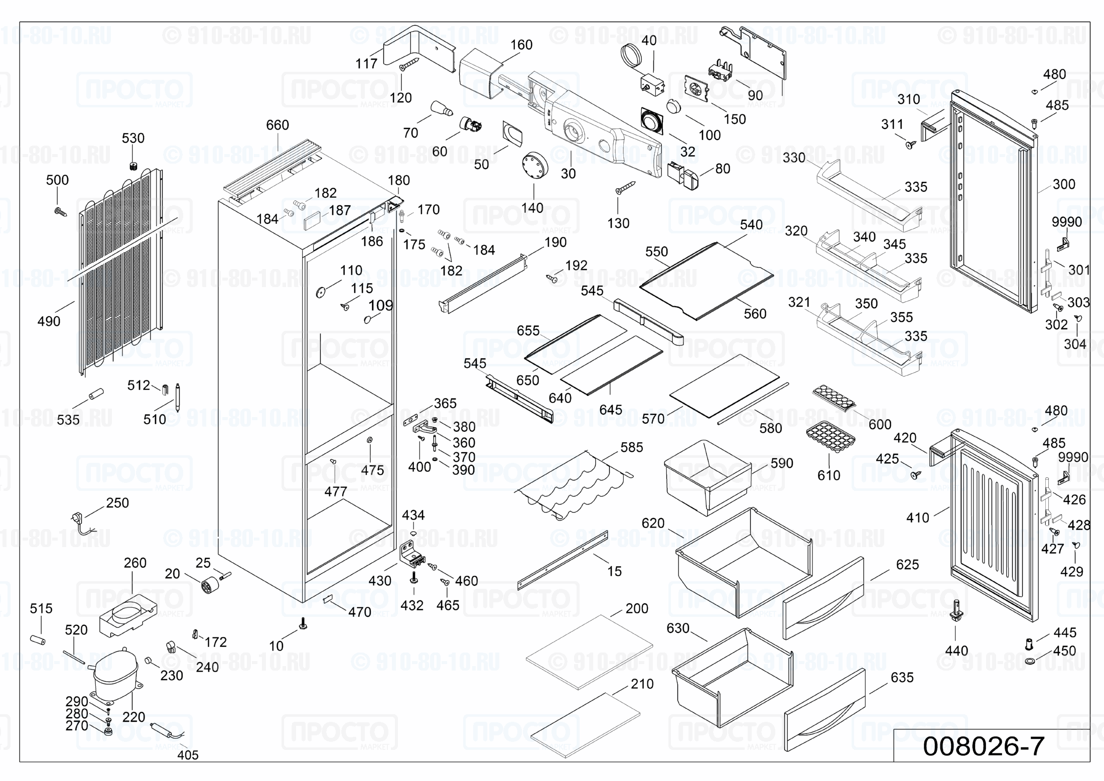 Взрыв-схема запчастей холодильника Liebherr CUPsl 2721-21E