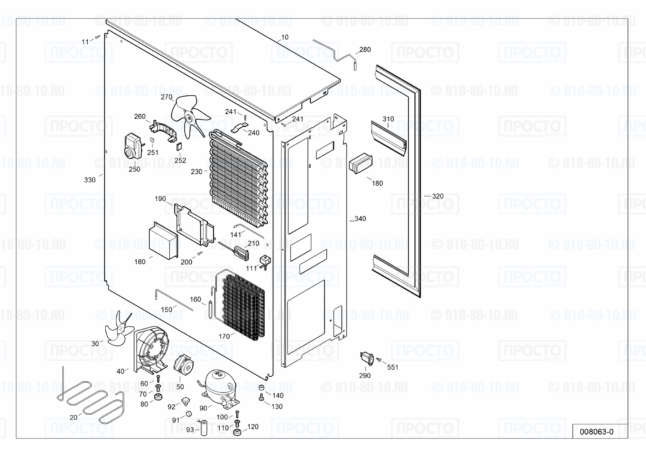 Взрыв-схема запчастей холодильника Liebherr CASS 2410-40B
