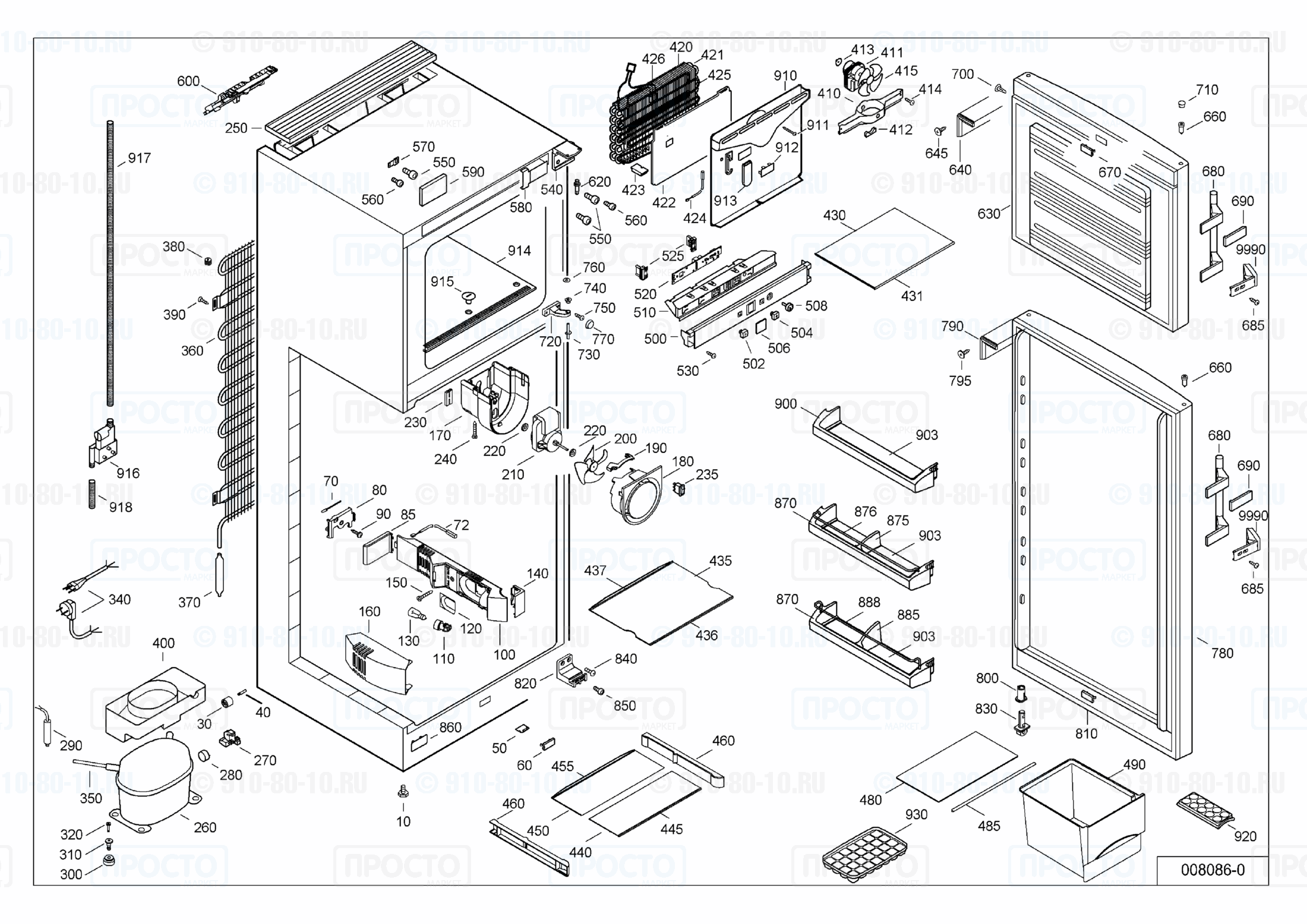 Взрыв-схема запчастей холодильника Liebherr CTNesf 3113-20C