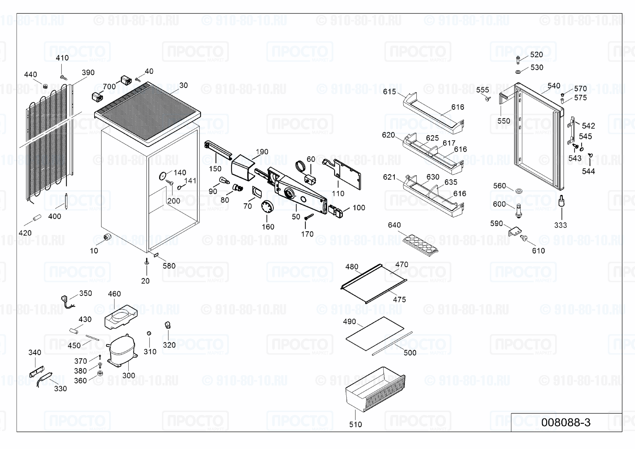 Взрыв-схема запчастей холодильника Liebherr TP 1410-20B