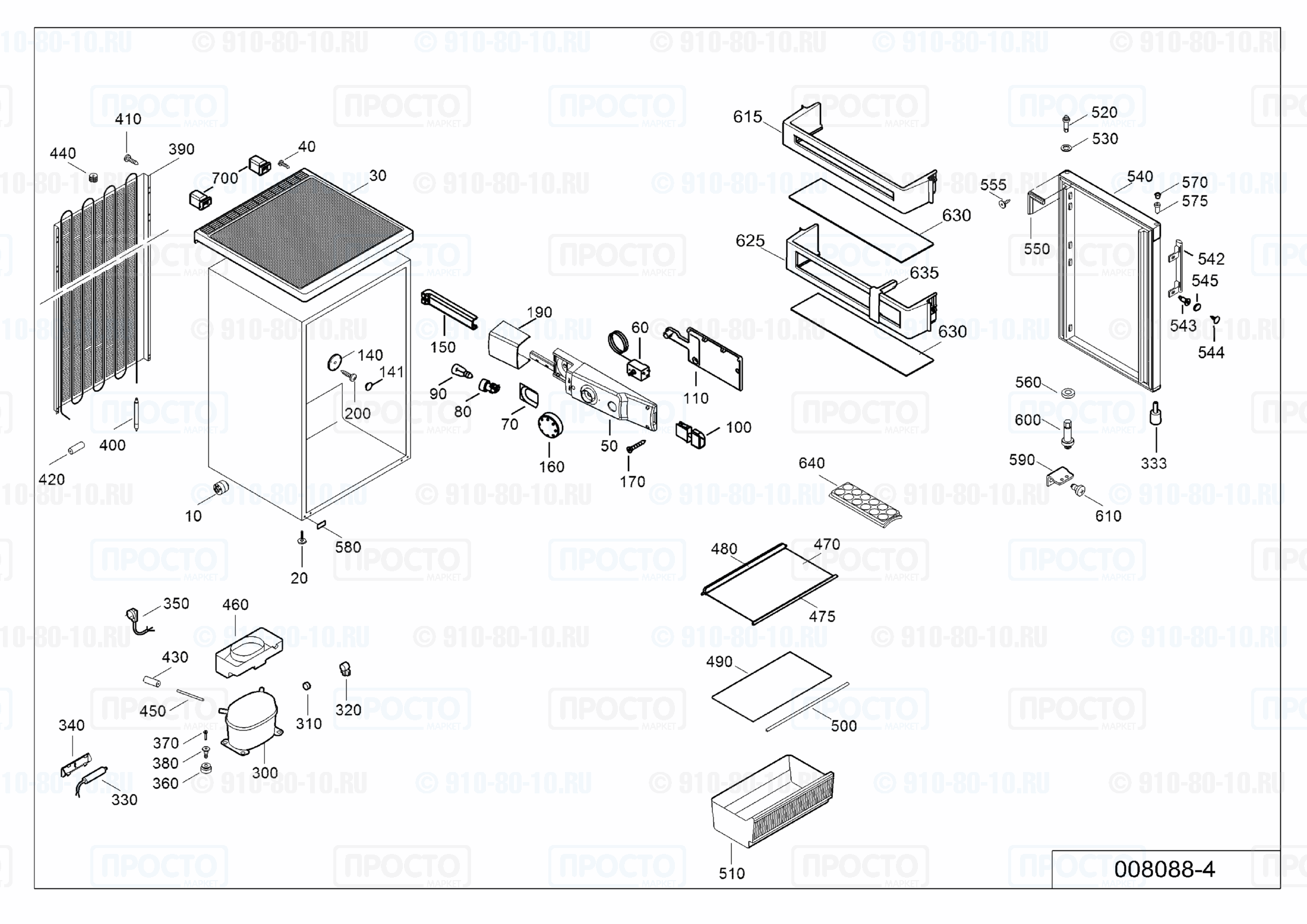 Взрыв-схема запчастей холодильника Liebherr TP 1410-21A