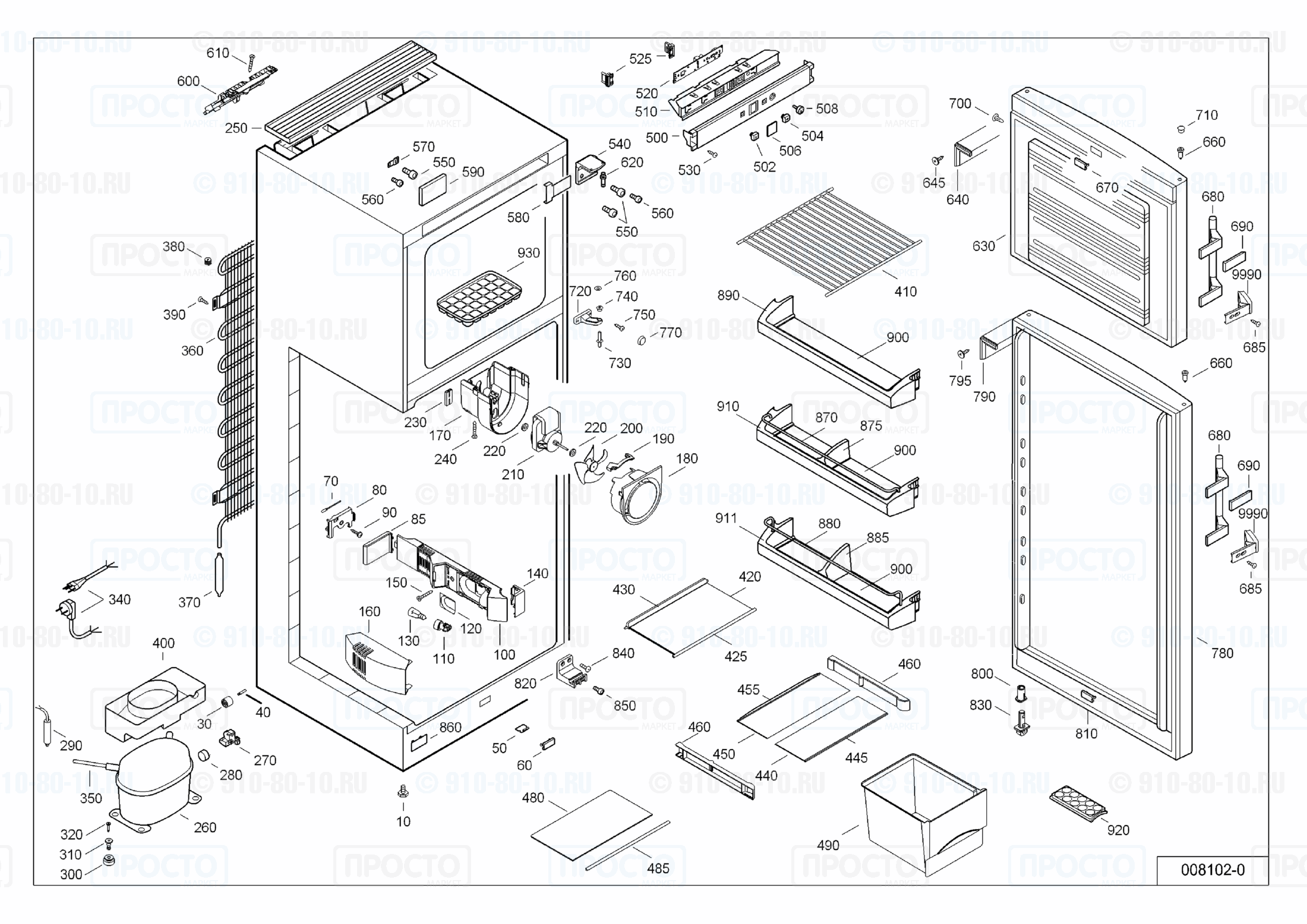 Взрыв-схема запчастей холодильника Liebherr CTP 3213-21B