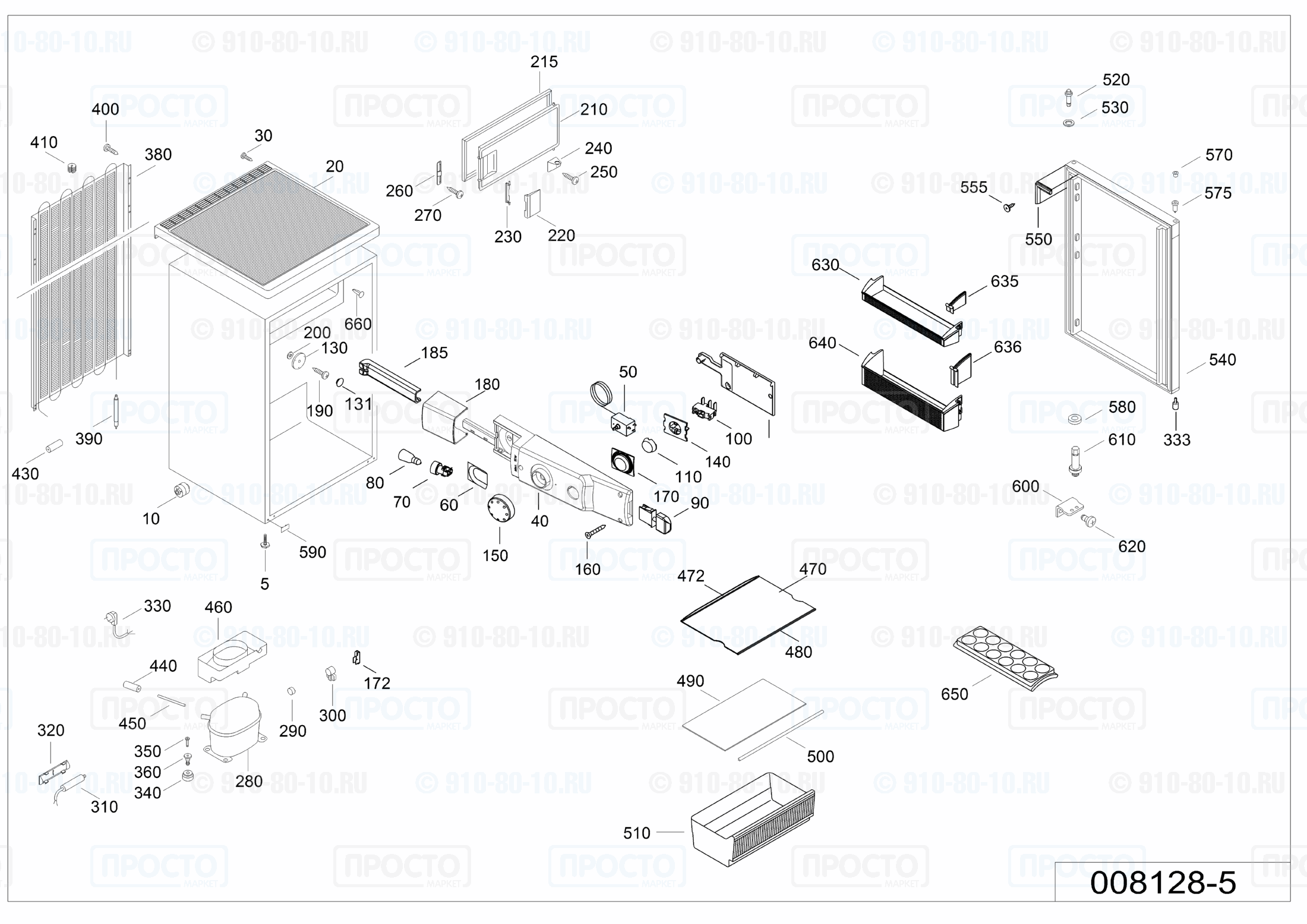Взрыв-схема запчастей холодильника Liebherr T 1504-20L