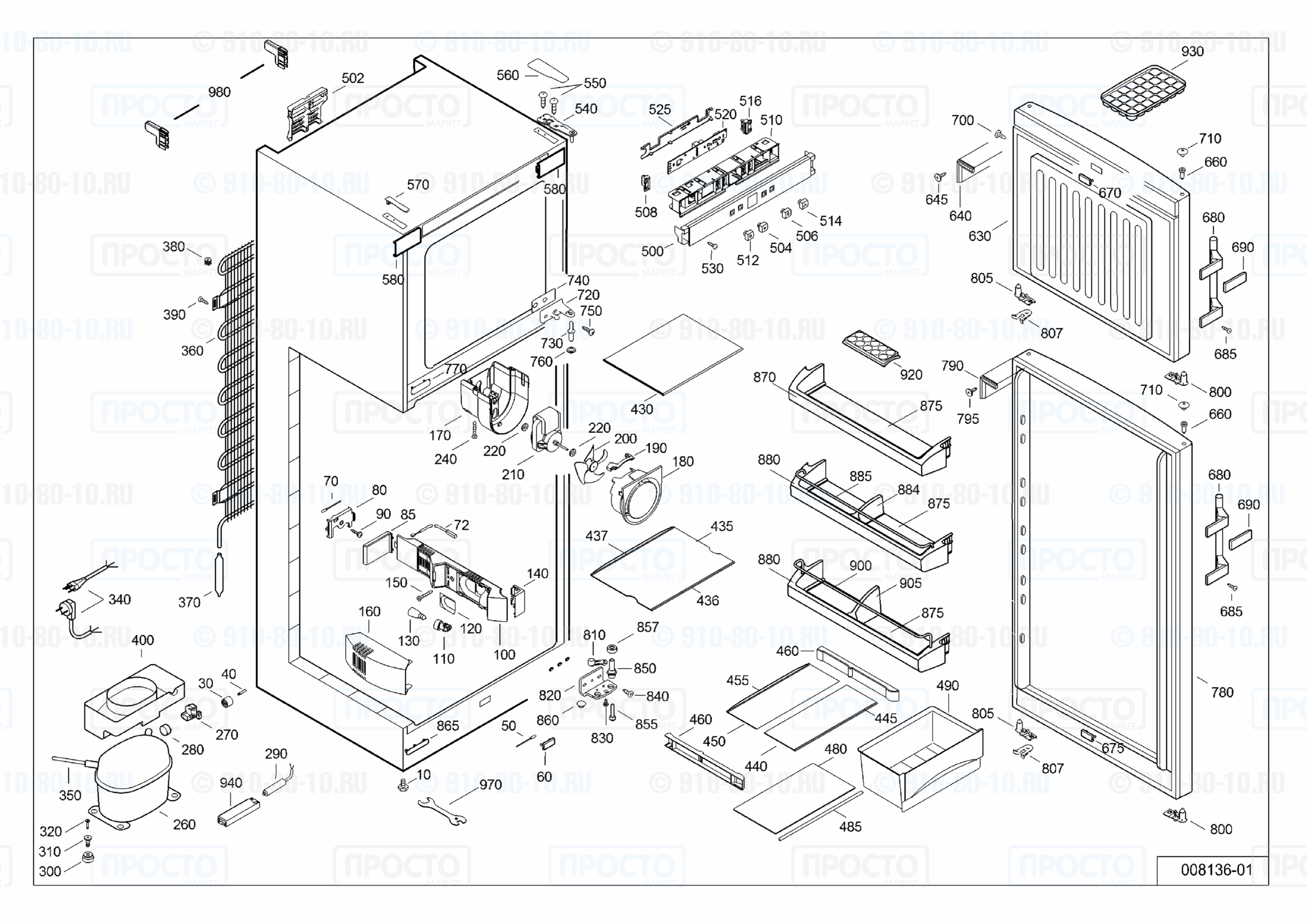 Взрыв-схема запчастей холодильника Liebherr CTP 3316-21B