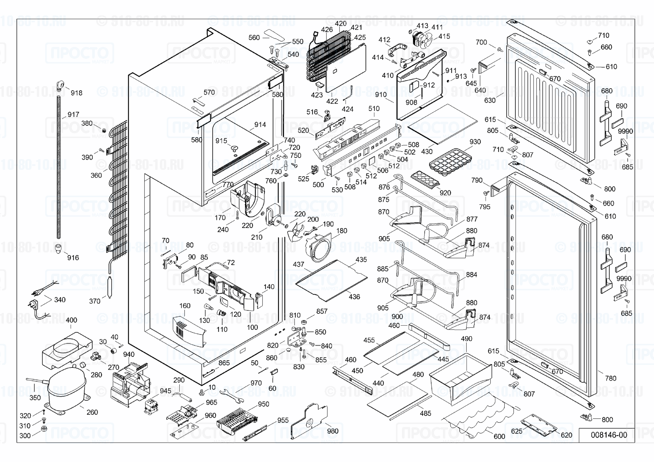 Взрыв-схема запчастей холодильника Liebherr CTNesf 3653-20A
