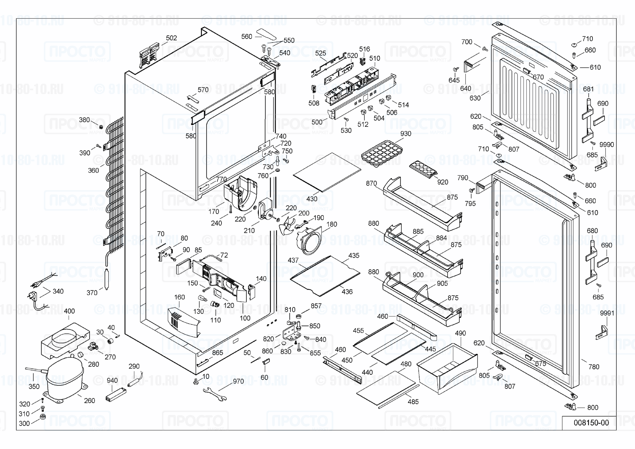 Взрыв-схема запчастей холодильника Liebherr CTPesf 3016-20