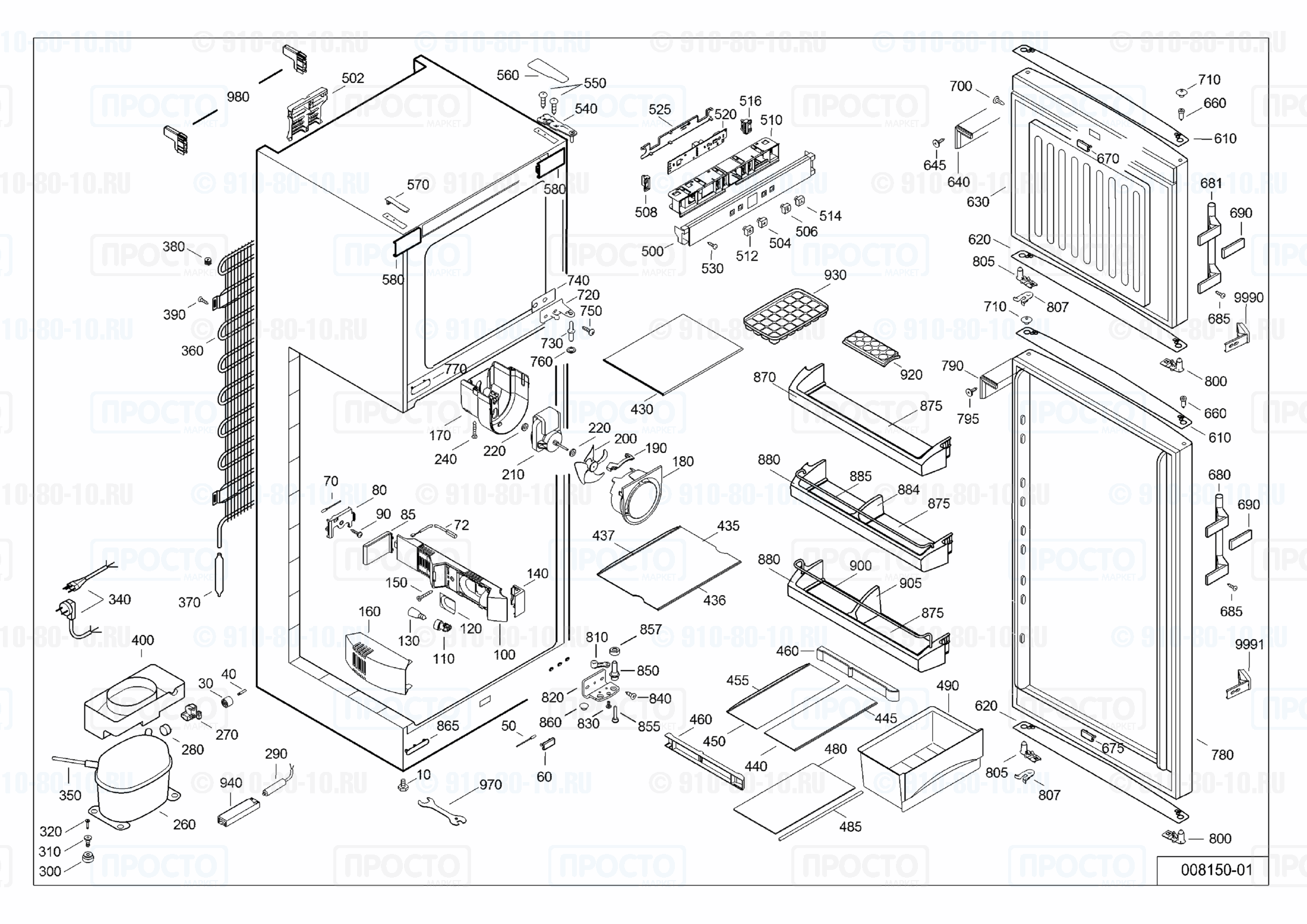 Взрыв-схема запчастей холодильника Liebherr CTPesf 3016-21B