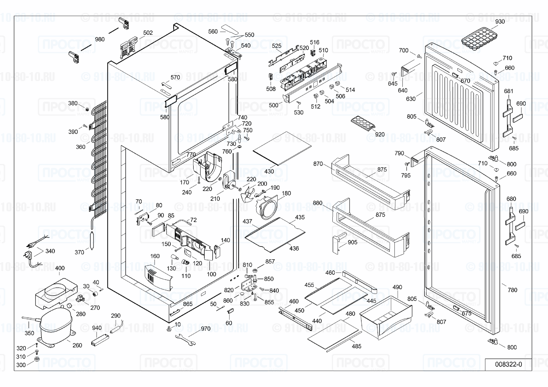 Взрыв-схема запчастей холодильника Liebherr CTP 3016-22B